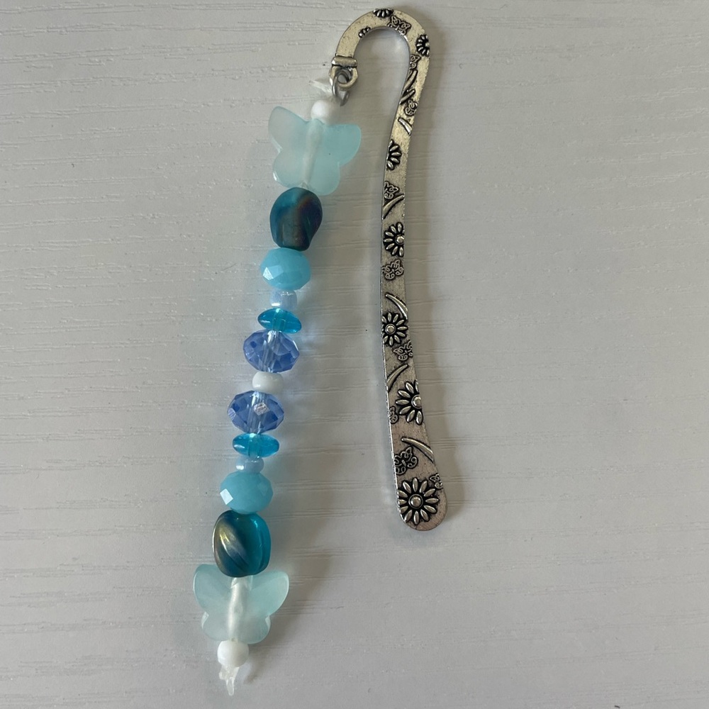 Handmade Beaded Metal Bookmark w/ Butterfly Accents